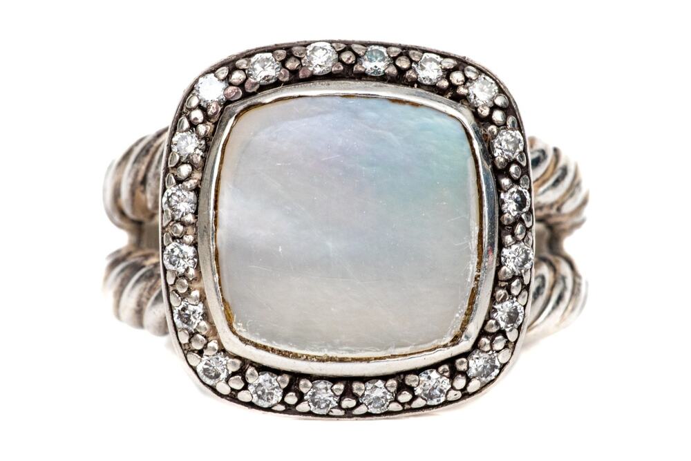 David Yurman Sterling Silver Mother-of-pearl And Diamond "Albion" Ring, Size 6